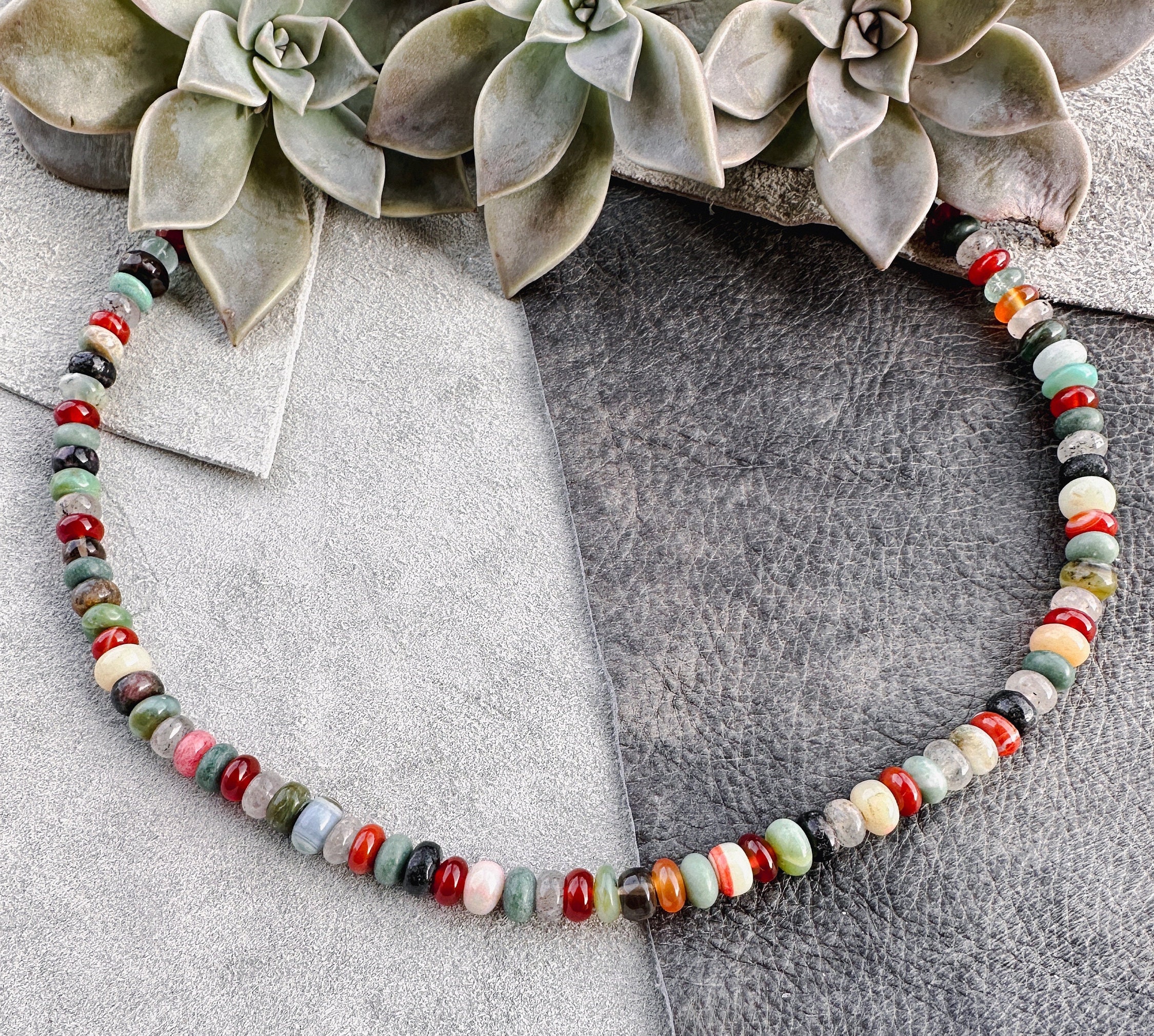 Earth Toned Candy Gemstone Necklace - Handmade Rondelle Beaded Jewelry - Thumbnail 6