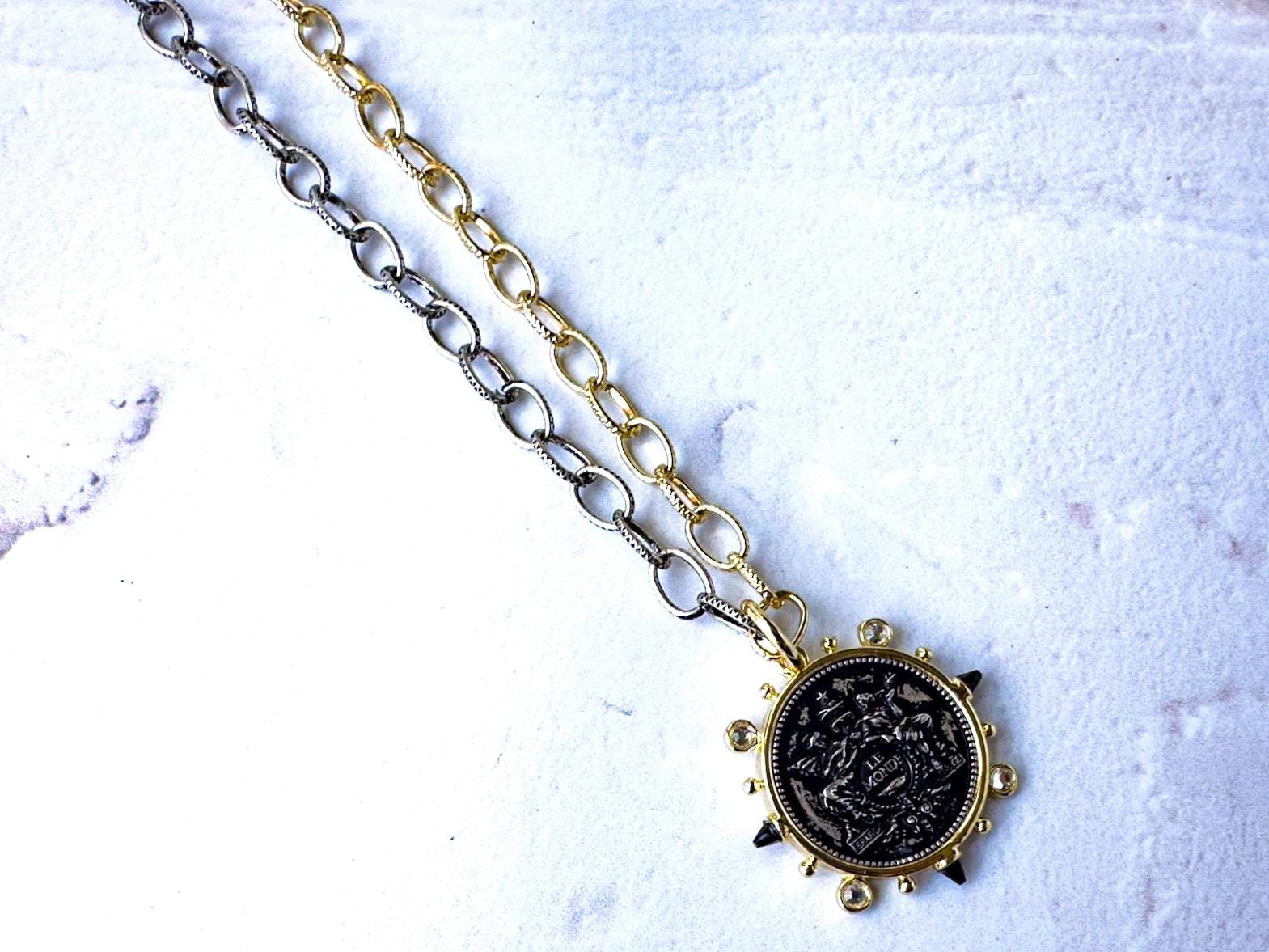 Charming Embellished French Coin Replica Necklace - A Perfect Gift for a Favorite French Teacher or Friend! - Thumbnail 7
