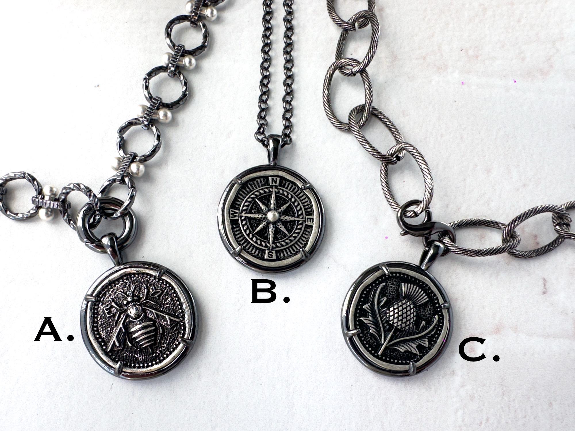Timeless Gunmetal and Silver Coin Necklace - Gift for the Naturalist - Thumbnail 5