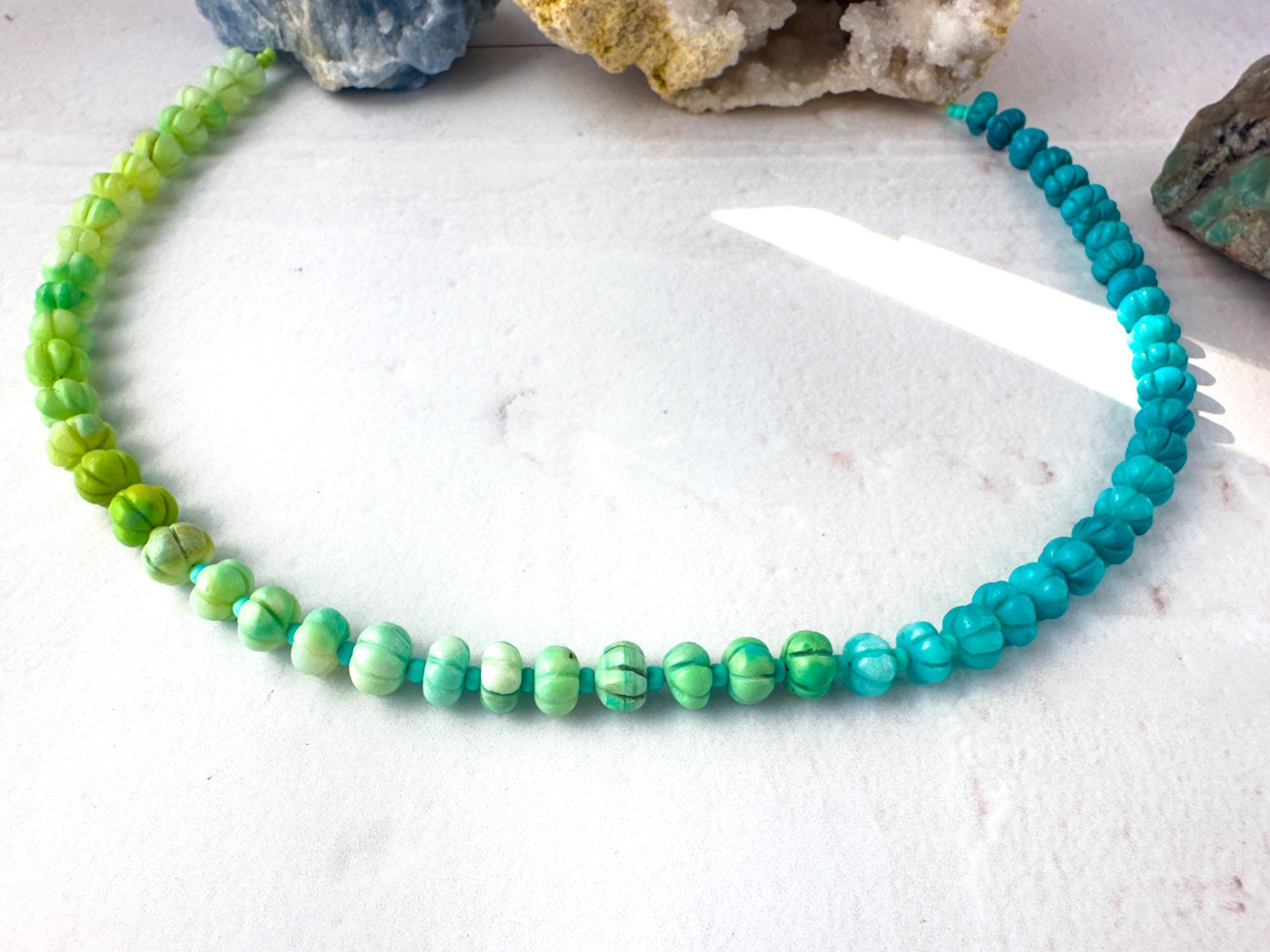 Vibrant Blue and Green Carved Opal  Necklace - Gift for the Artsian - Thumbnail 4