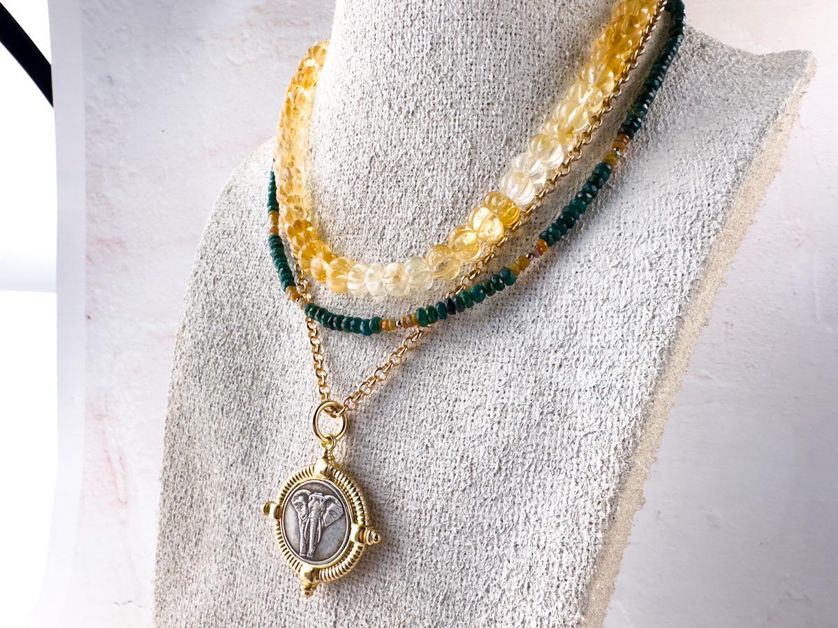 Emerald Green Hand Cut Ethiopian Opal Necklace with Gold Accents - Gift for Wife - Thumbnail 5