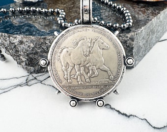 Vintage Belgium Horse Coin Necklace - Equestrian Jewelry Gift