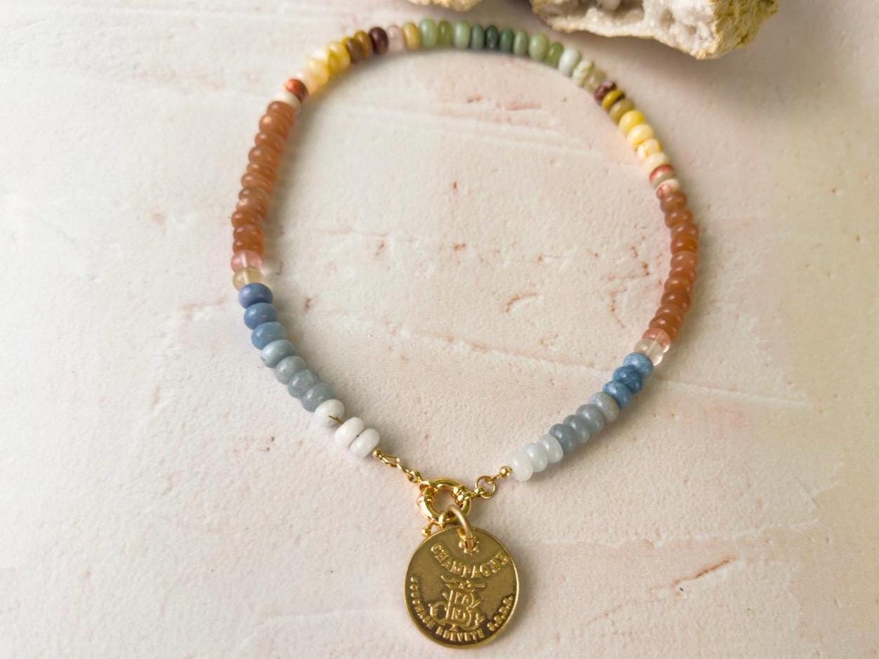 Mojave Desert Opal Statement Necklace -  Earthtoned Gemstone Pendant Necklace - Thumbnail 3
