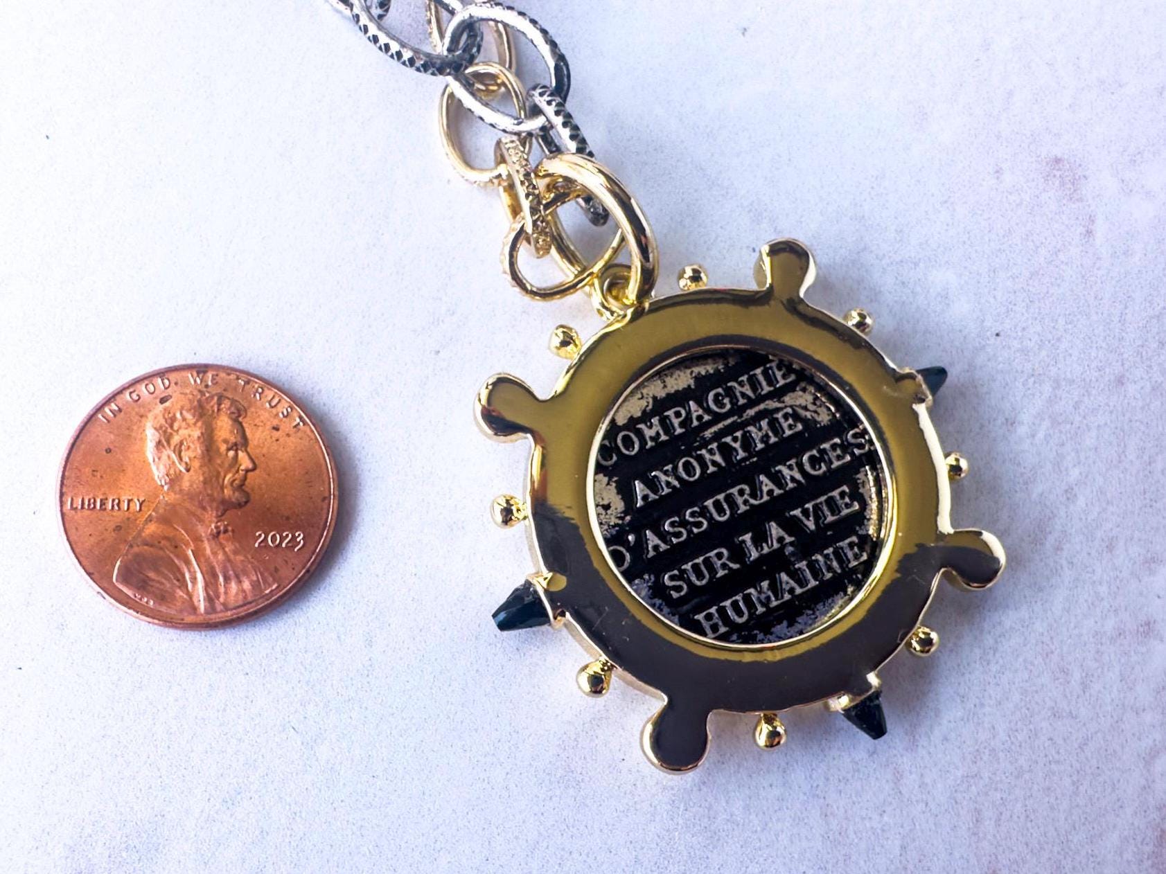 Charming Embellished French Coin Replica Necklace - A Perfect Gift for a Favorite French Teacher or Friend! - Thumbnail 3