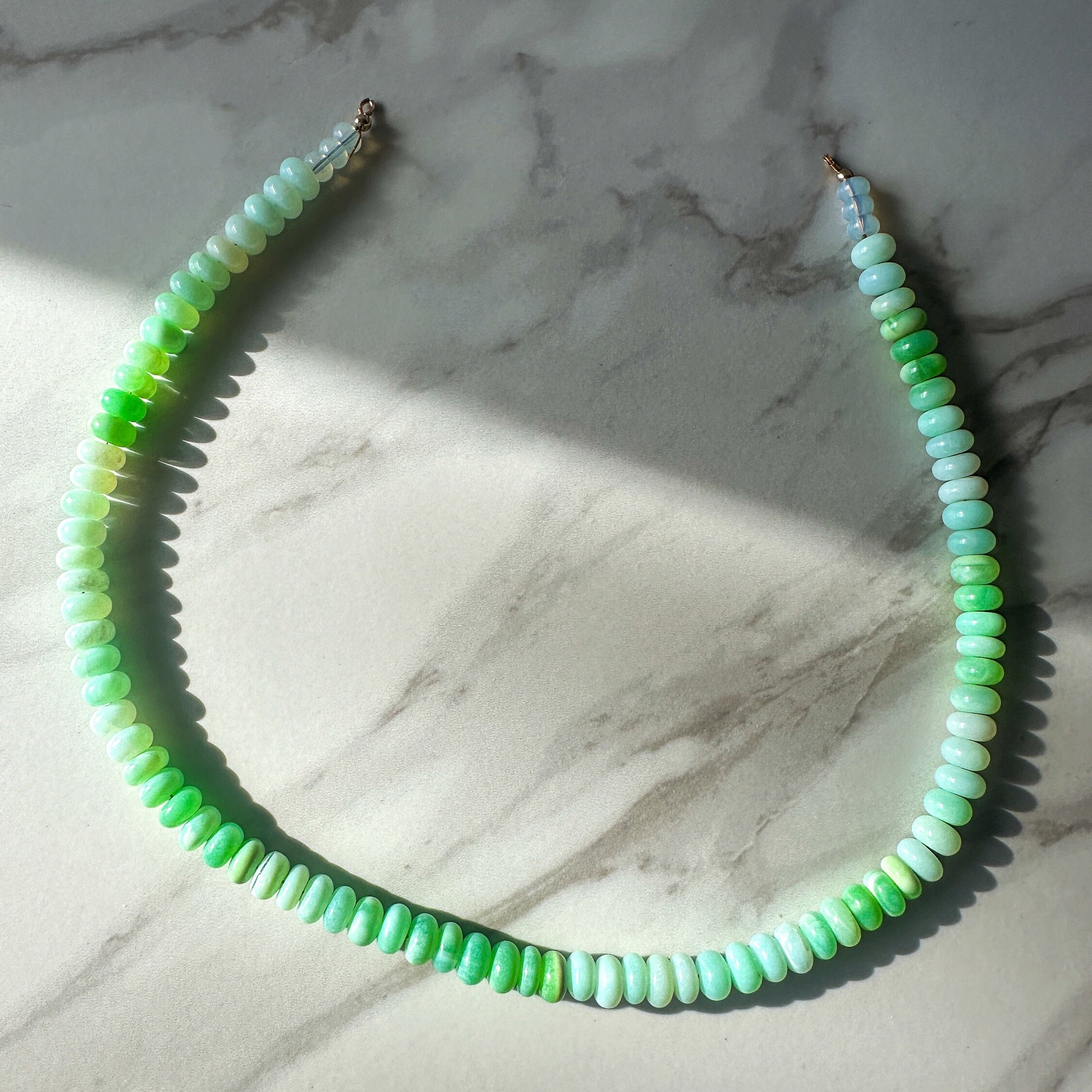 Shades of Green Opal Candy Necklace - Rondelle Pantone Gemstone Jewelry