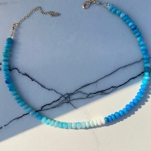 Blue Sky Opal Necklace - Blue and White Rondelle Beaded  Jewelry