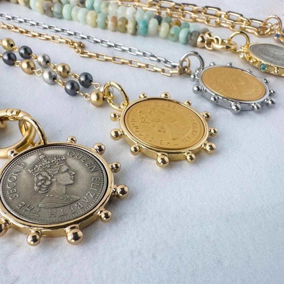 Customizable Queen Elizabeth Coin Pendant Necklace - Gift for the Socialite