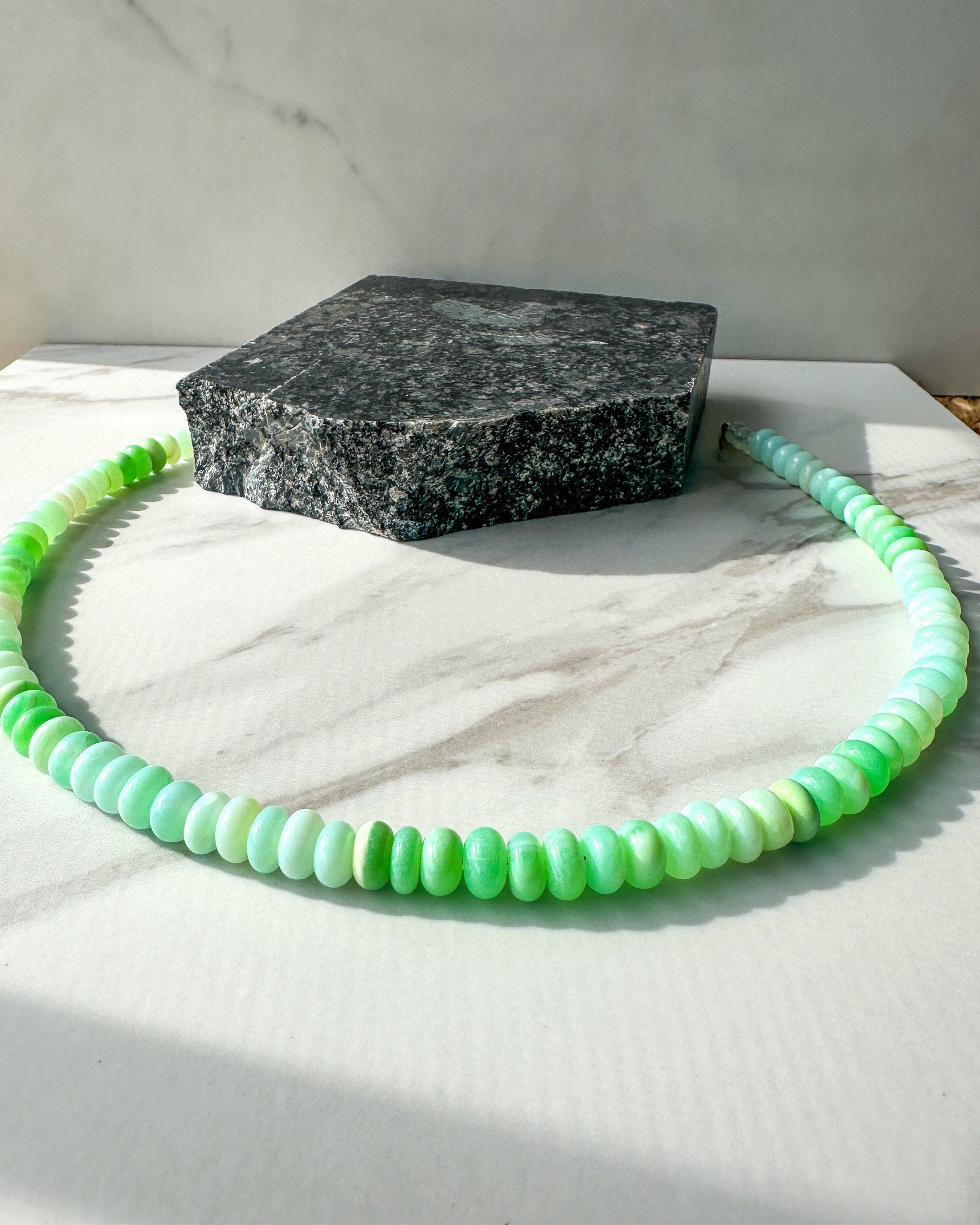 Shades of Green Opal Candy Necklace - Rondelle Pantone Gemstone Jewelry - Thumbnail 4