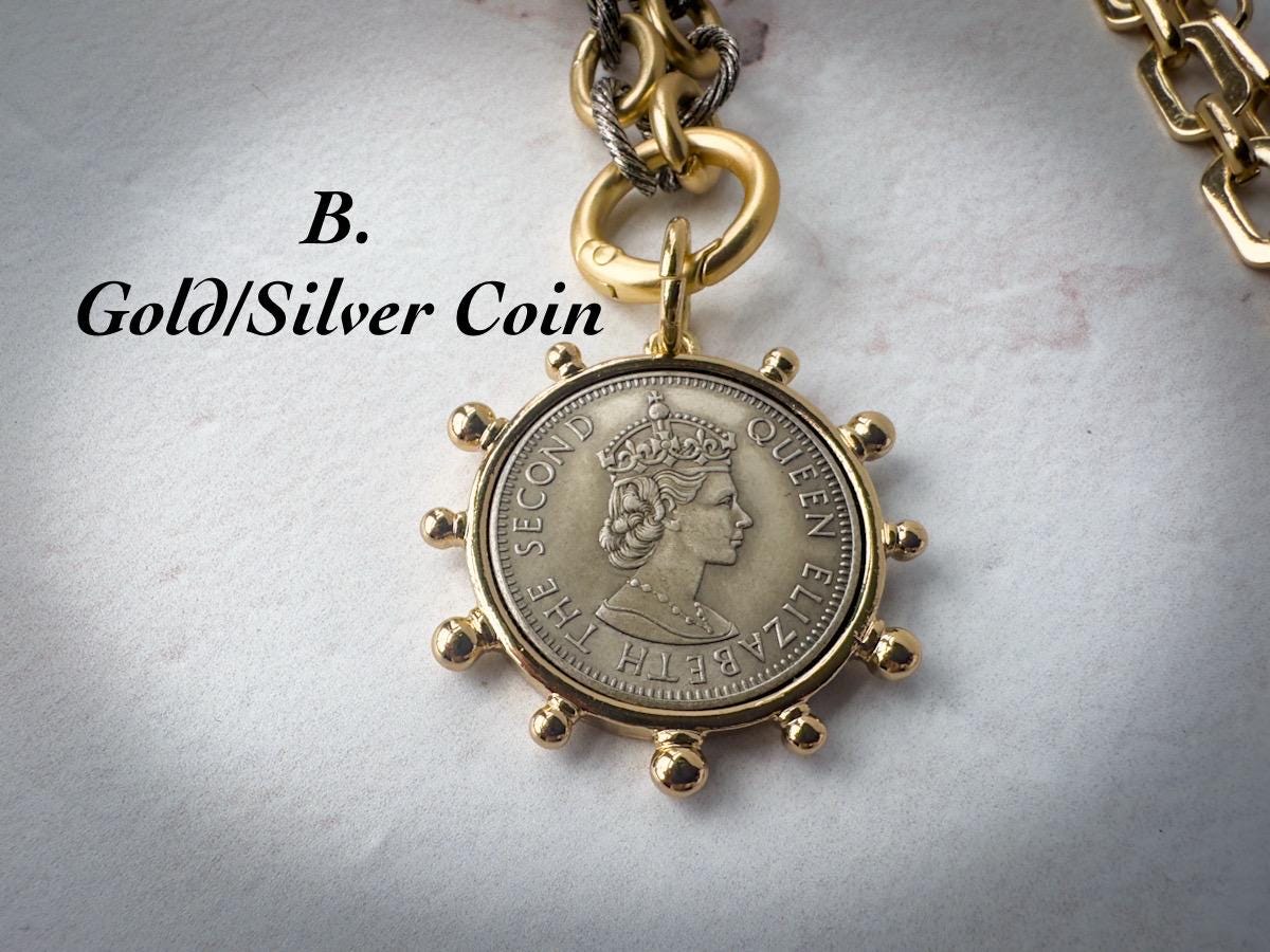 Customizable Queen Elizabeth Coin Pendant Necklace - Gift for the Socialite - Thumbnail 7