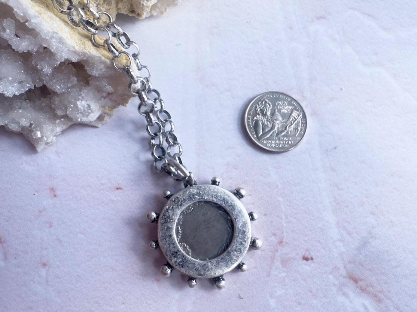 Classic Burnished Silver Horse Coin Necklace - Jewelry for Horse Lovers - Thumbnail 5