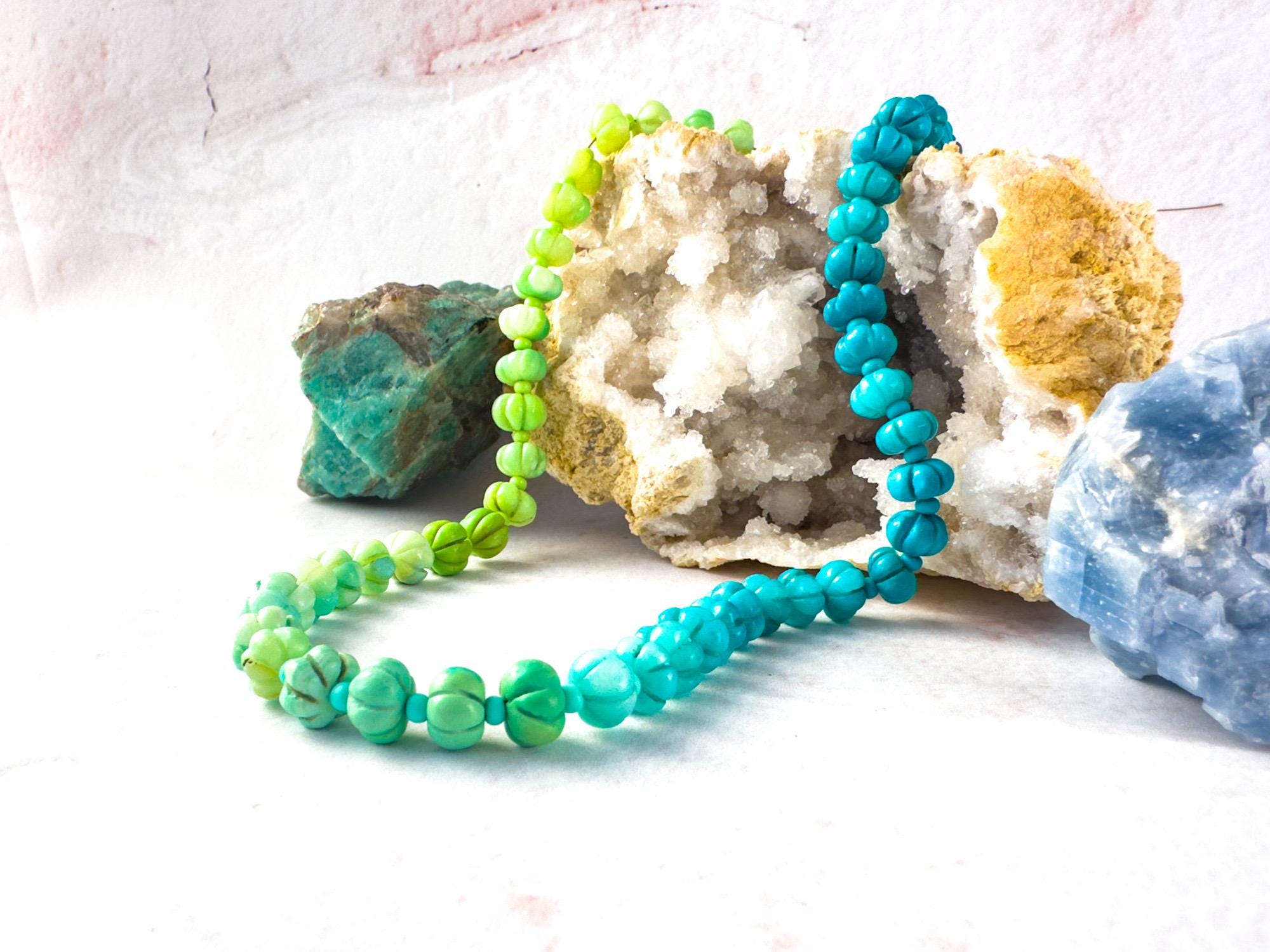 Vibrant Blue and Green Carved Opal  Necklace - Gift for the Artsian - Thumbnail 2