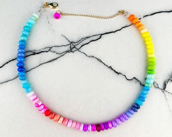 Collana con gemme color caramella arcobaleno brillante - Gioielli con strato di opale sfumato multicolore