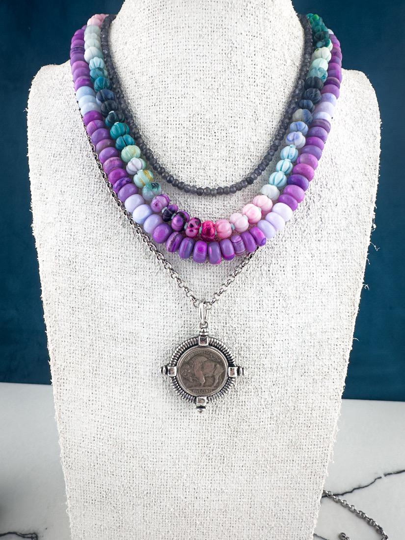 Rare Shades of Lavendar Opal Candy Necklace - The Perfect Gemstone Layer Statement Piece - Thumbnail 3