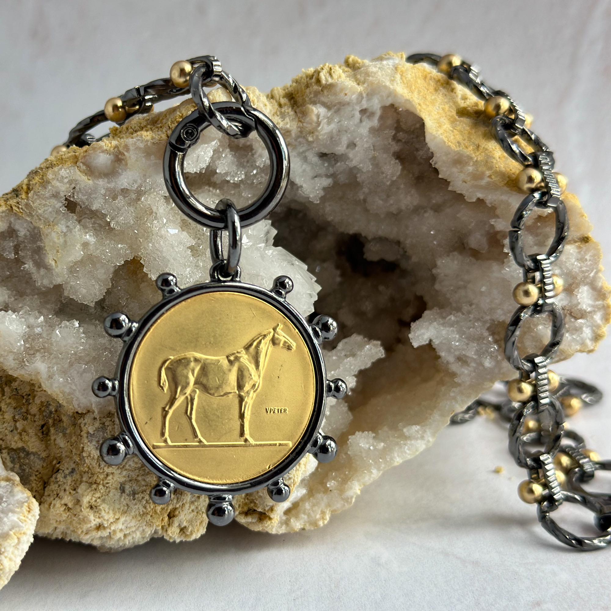 Modern Gunmetal and Gold Equine Necklace - Perfect Gift for the Horselover - Image 1