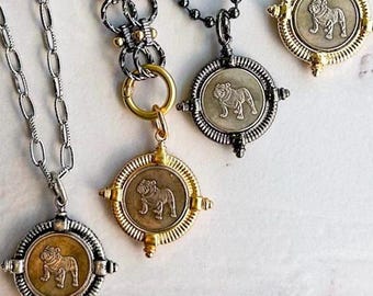 Bulldog Coin Pendant Necklace, Choice of Finish and Chain, Gameday Mascot Jewelry