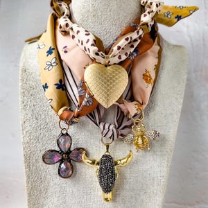 Boho Chic Scarf Necklace with Unique Pendant - Removable Pendant Jewelry