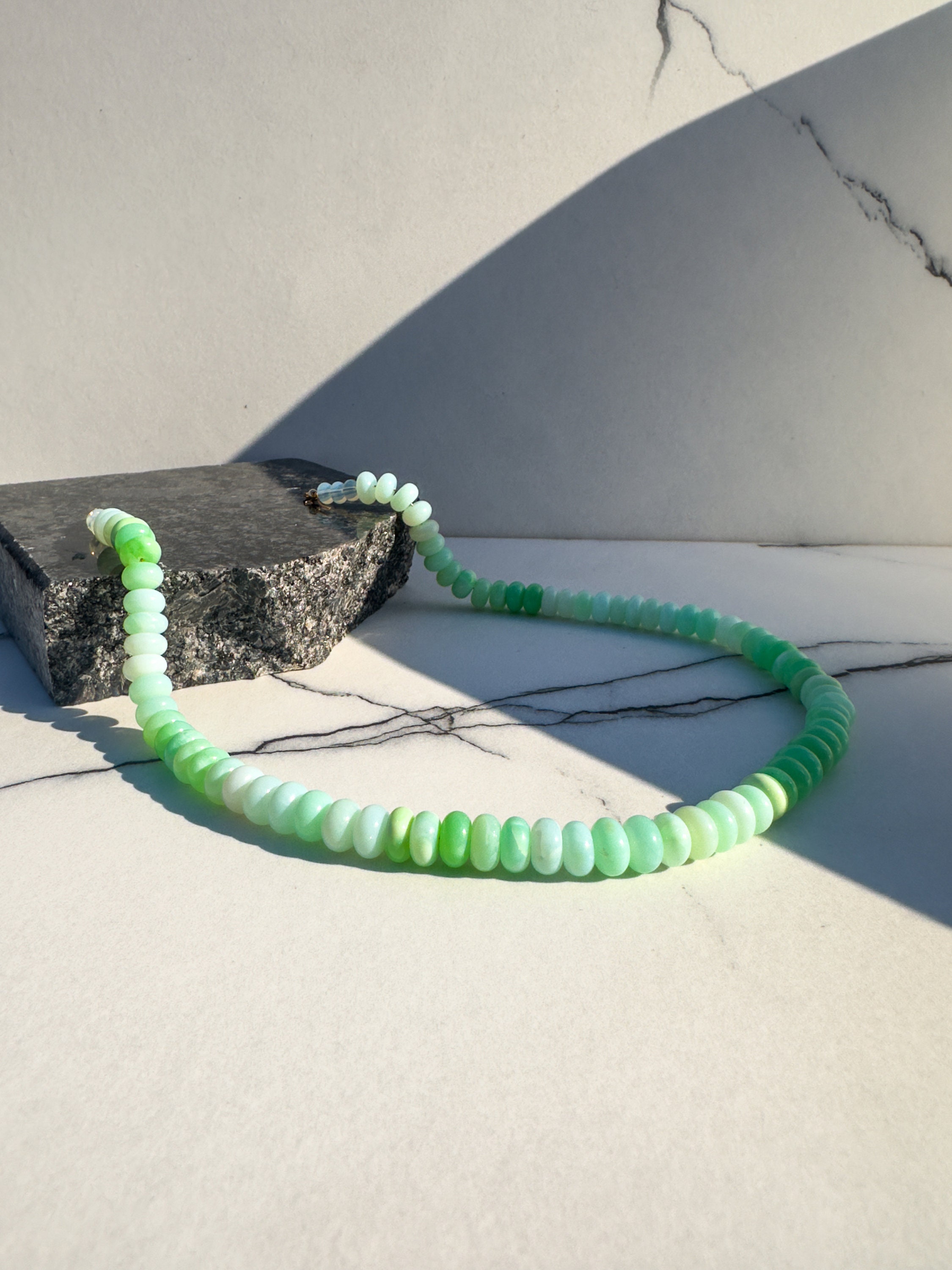 Shades of Green Opal Candy Necklace - Rondelle Pantone Gemstone Jewelry - Thumbnail 6
