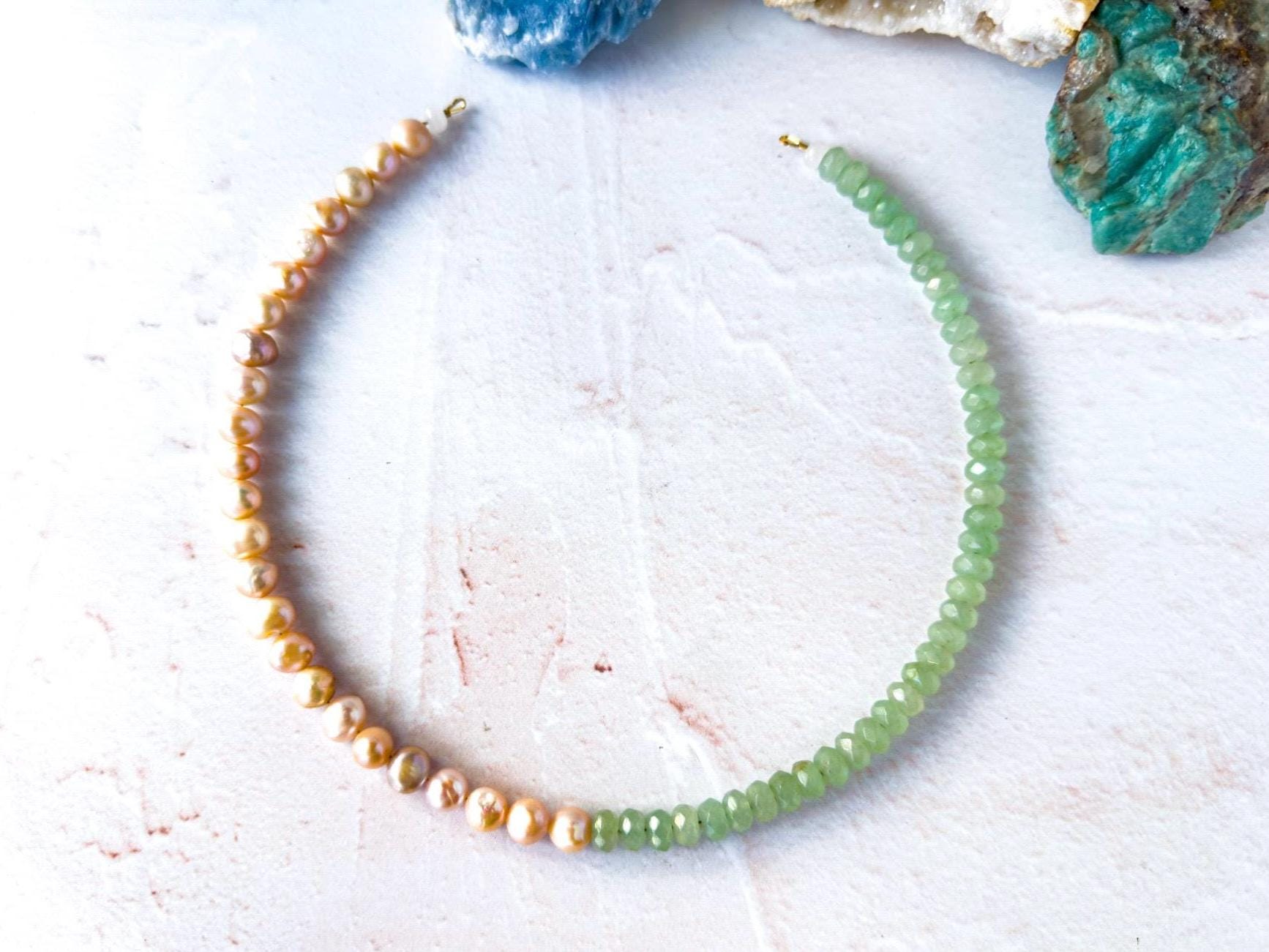 Elegant Pearl and Aventurine Gemstone Necklace -  Gift for Mother's Day