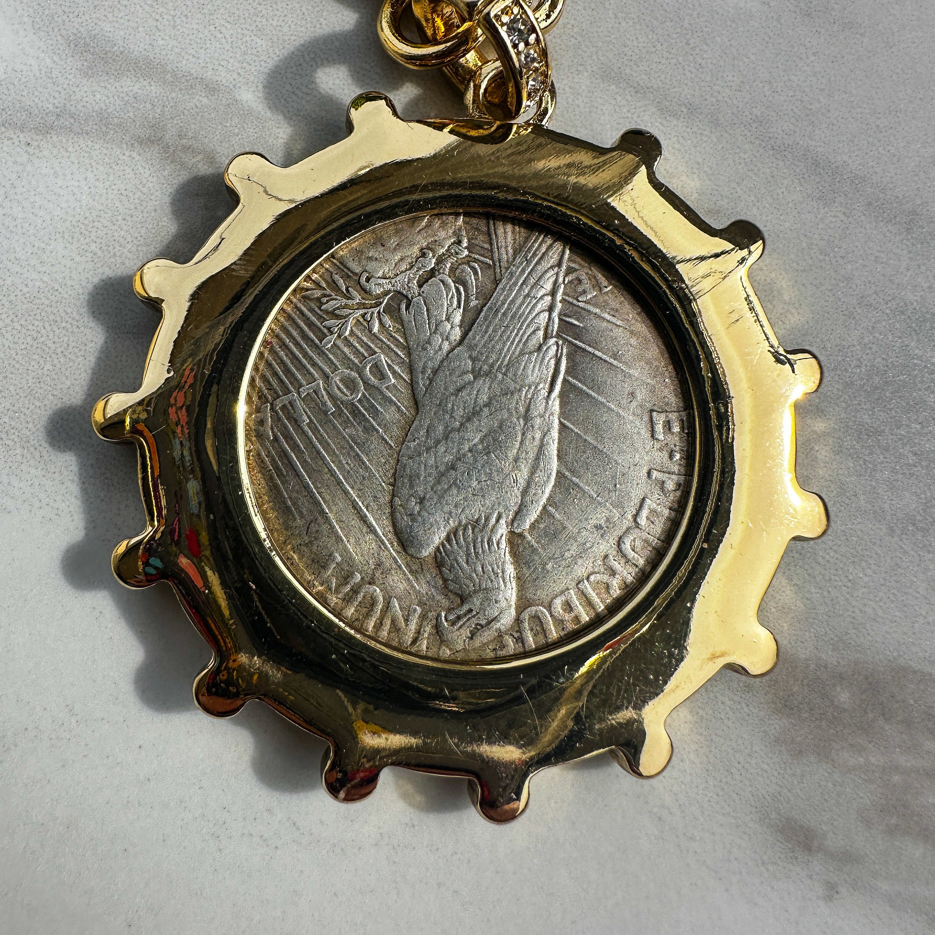 Embellished Peace Dollar Coin Necklace - Lady Liberty Pendant Jewelry - Thumbnail 4