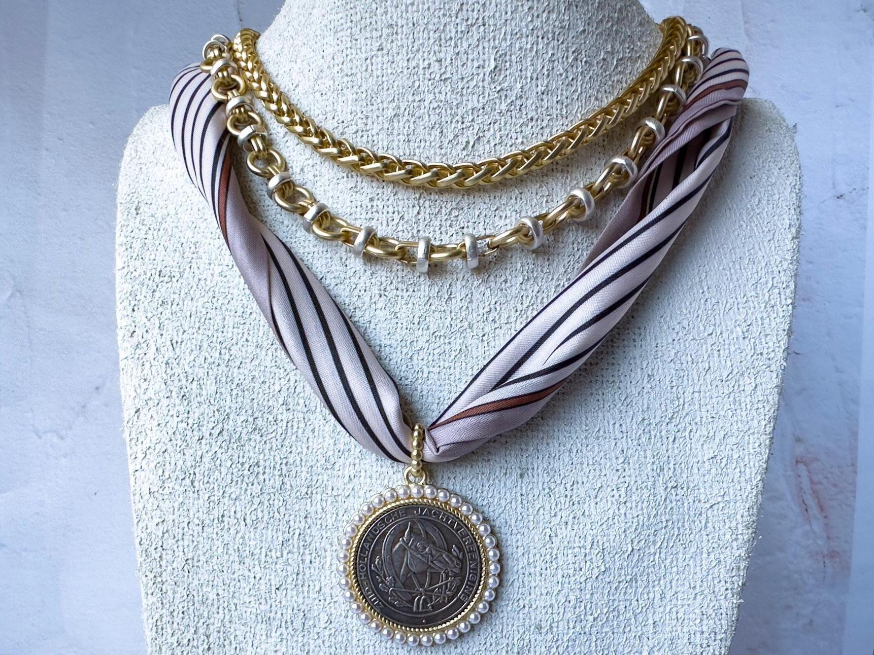 Equestrian Charm: Silver Horse Coin Pendant with Gold Bezel and Pearls - Chain Selection Available - Thumbnail 5