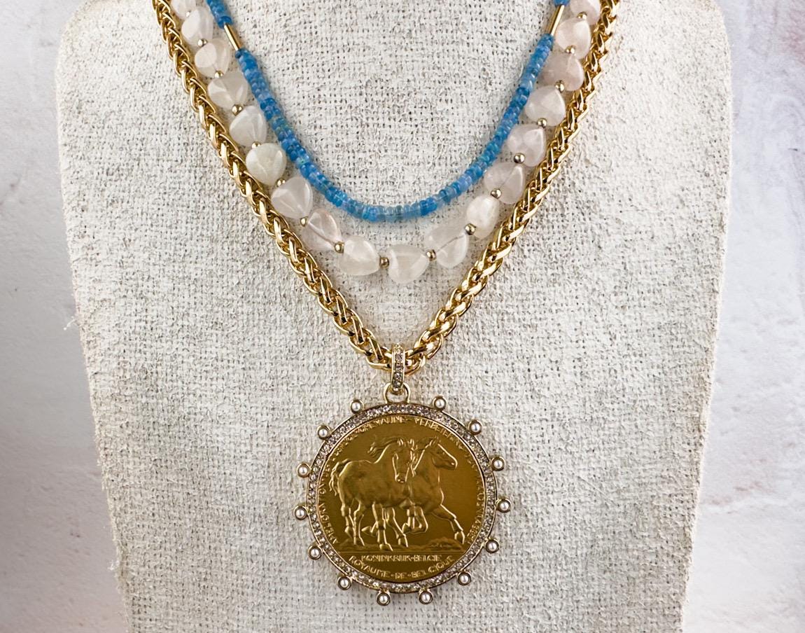 Luxe Gold Horse Coin Statement Necklace - Oversized Equestrian Jewelry - Thumbnail 7