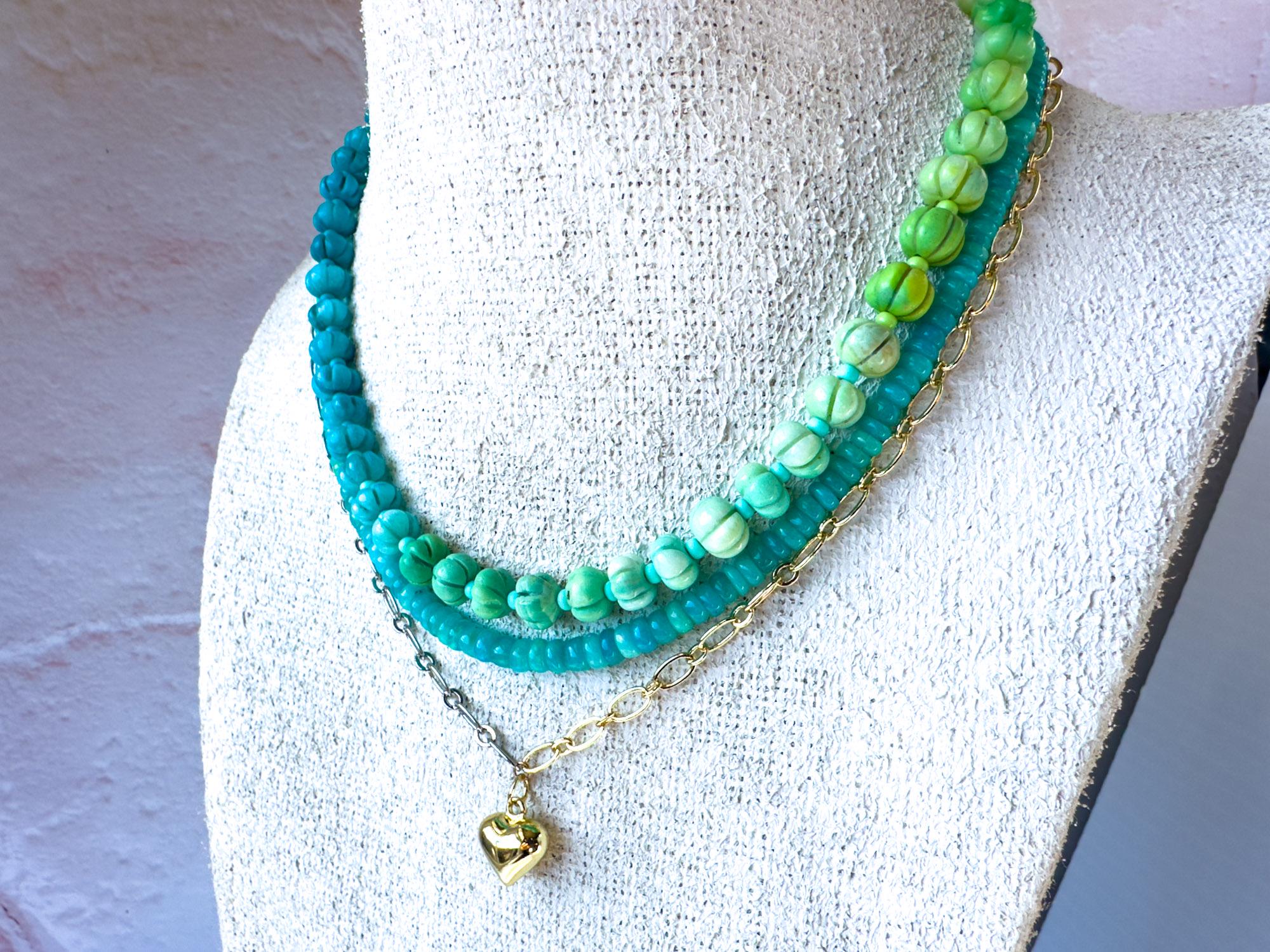 Vibrant Blue and Green Carved Opal  Necklace - Gift for the Artsian - Thumbnail 6