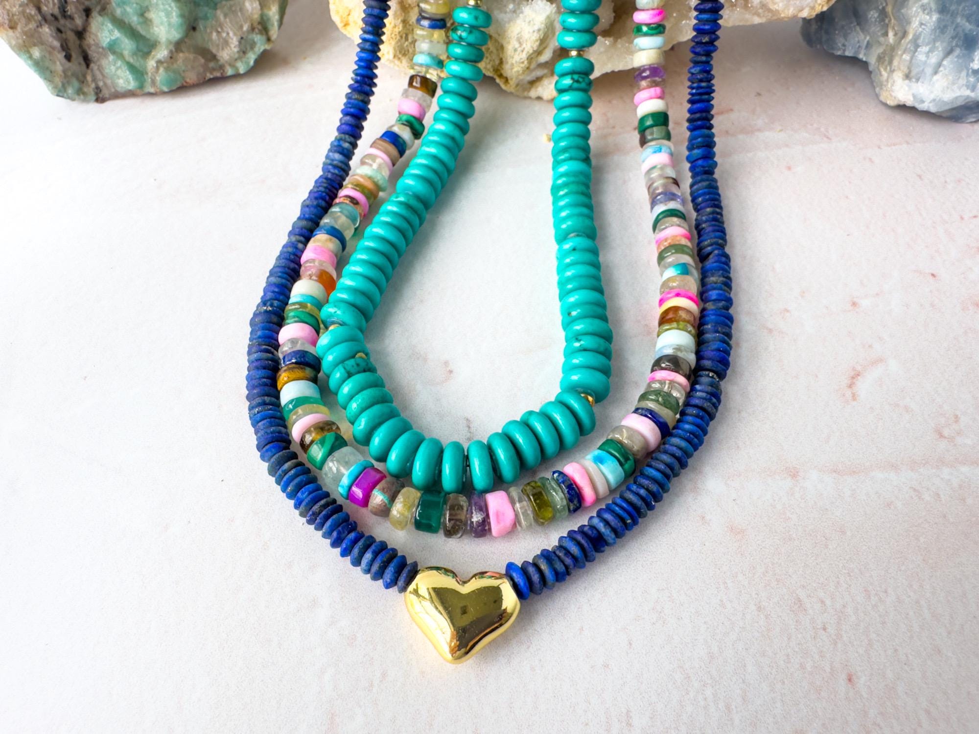 Bright Multi Gemstone Heishi Necklace - Vibrant Boho Layer Jewellery - Thumbnail 3