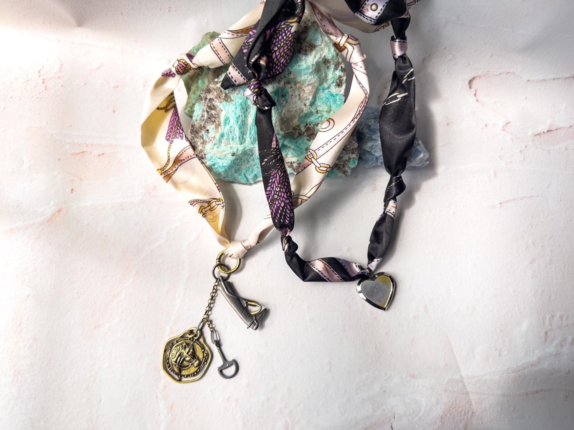 Equine Scarf Necklace with Pendant - Gift for the Equestrian