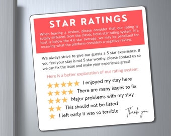 5 Star Review Magnet for SuperHosts Custom Sign Magnet Personalised Refrigerator Magnet Vacation Rental - Short Term Rental