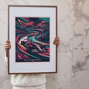 Emilia Romagna-konst | Livfull F1 Grand Prix-affisch | Modern racingdekor | Design för italiensk bana | Digitalt tryck
