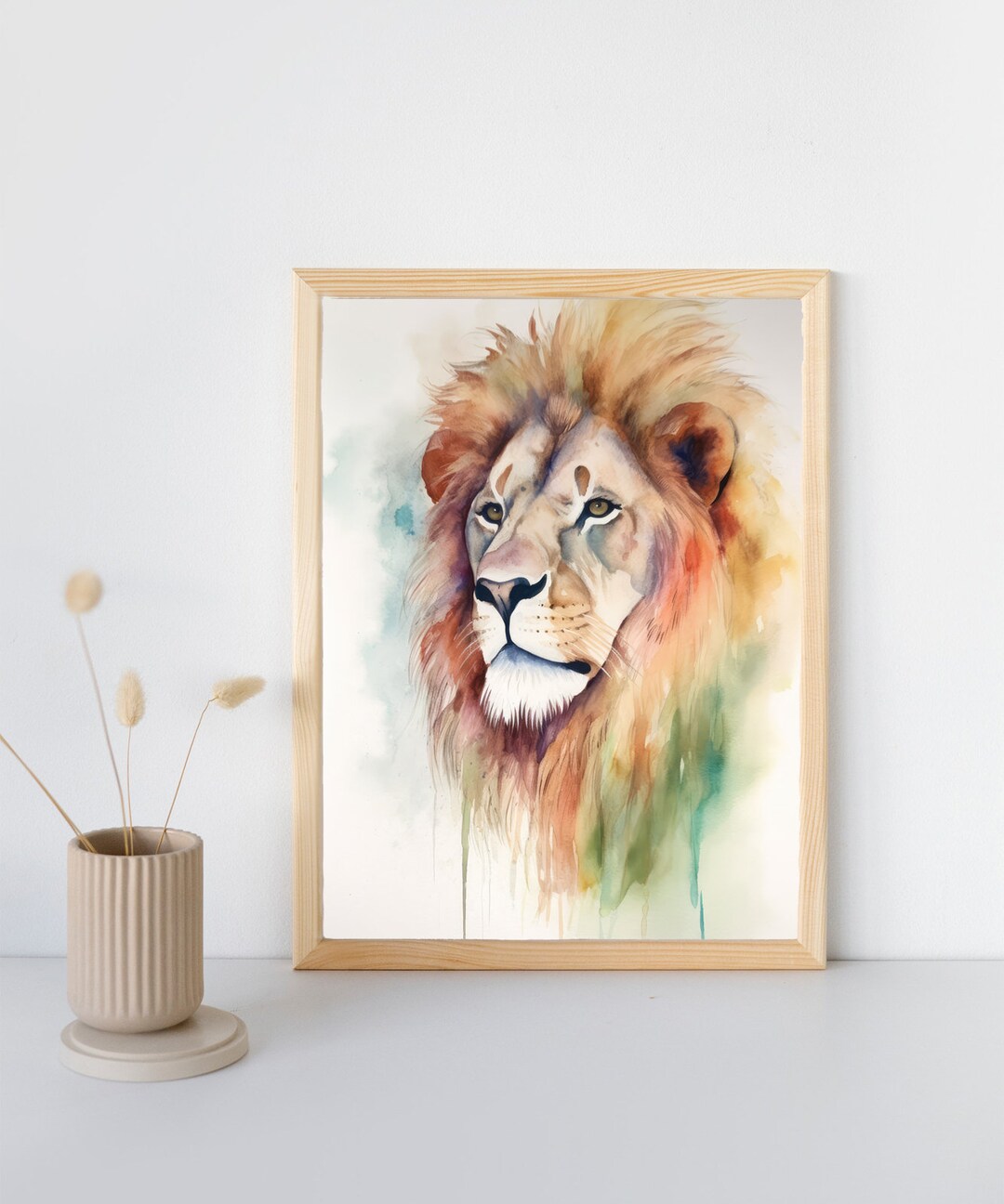 Lion Wall Art Printable Animal Wall Art Lion Water Color Etsy