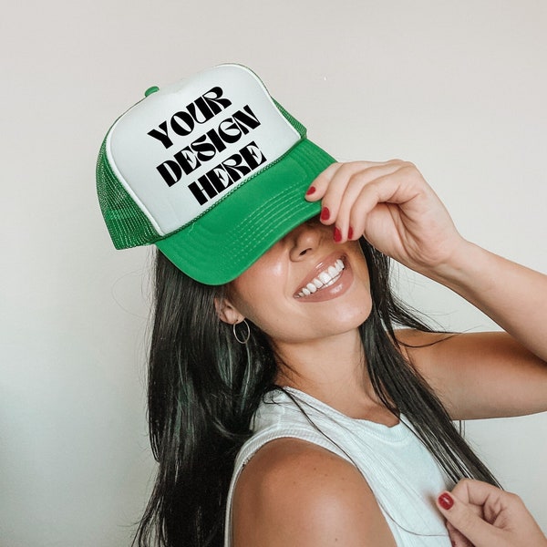 Green Otto Cap Mockup | Green Trucker Hat Mockup | Trendy Summer Hat Mockup | Baseball Cap Mockup | Mesh Hat Mockup | Womens Hat Mockup