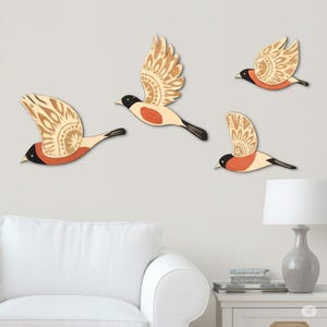 Handcrafted Wooden Flying Birds Wall Decor: Tribal Boho Art