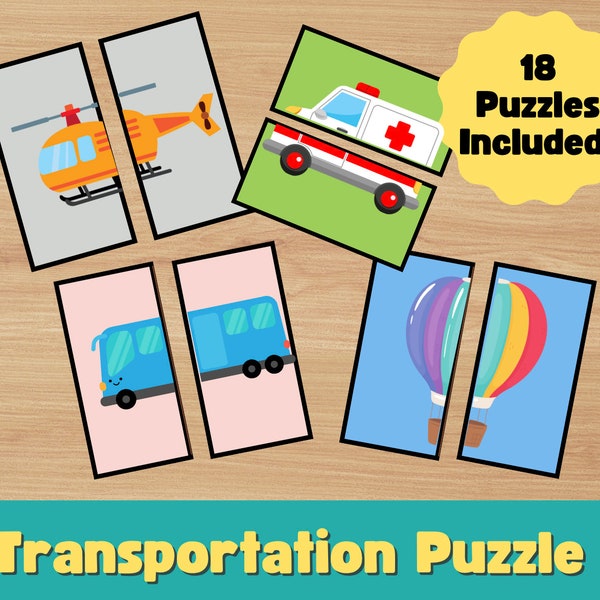 Toddler to Pre-K Matching Puzzle Game Cars Trains Educational Printable - Fun Learning Activity for Kids Transportation Quiet Book