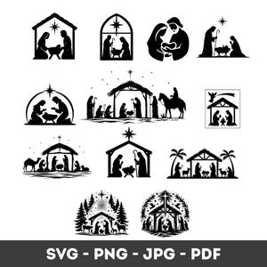 Nativity SVG Bundle: Holy Family Silhouette, Manger Scene (Digital Download)