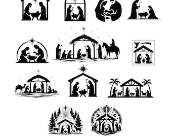 Nativity SVG Bundle: Holy Family Silhouette, Manger Scene (Digital Download)