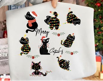 Paquete PNG de gatos navideños, diseño de Feliz Navidad (descarga digital)
