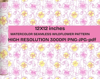 Papel digital bohemio con estampado floral sin costuras de flores silvestres pastel (30,5 x 30,5 cm)