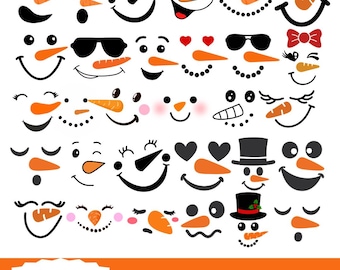 Paquete de caras de muñecos de nieve en formato PNG, SVG y JPG: Más de 30 archivos de corte navideños (Descarga digital)