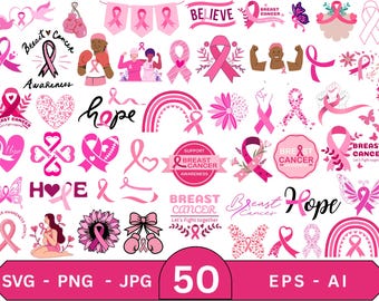Paquete Coquette de imágenes PNG y SVG para concienciar sobre el cáncer de mama (descarga digital)