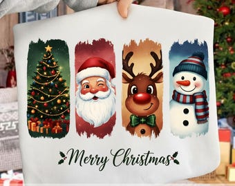 Feliz Navidad, muñeco de nieve, reno y Papá Noel (png, svg, jpg, pdf)