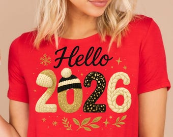 Hola Año Nuevo 2026 PNG, Diseño de hilo de crochet (Archivos digitales)