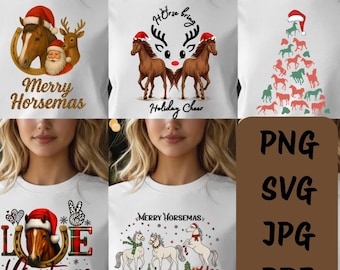 Paquete PNG de caballos navideños, diseños de vaqueras y vaqueros del oeste (png, svg, jpg, pdf)