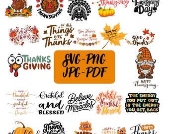 Paquete de archivos SVG para el Día de Acción de Gracias, citas otoñales, Día del Pavo (descarga digital)