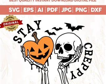 Stay Creepy PNG: Retro Halloween Clipart, Skeleton Hand (Digital Download