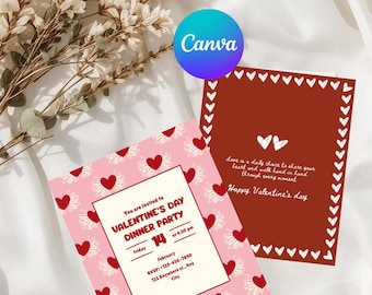 Retro Galentine's Day Party Invitation, Editable Canva Template