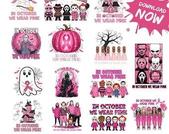 Personajes de terror rosados PNG - Concientización sobre el cáncer de mama (Descarga digital)