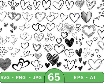 Paquete SVG de corazones dibujados a mano: Imágenes prediseñadas de amor (descarga instantánea)
