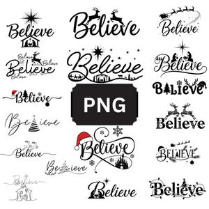 Pacote de imagens PNG de Natal "Believe" - Pacote inspirador (Download digital)