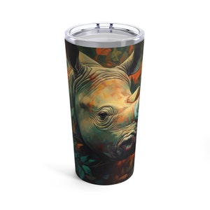 Diseño de rinoceronte, vaso de bebida de 20 oz, duradero, aislado, portátil, vaso de acero inoxidable para bebidas frías y calientes, amante de los animales